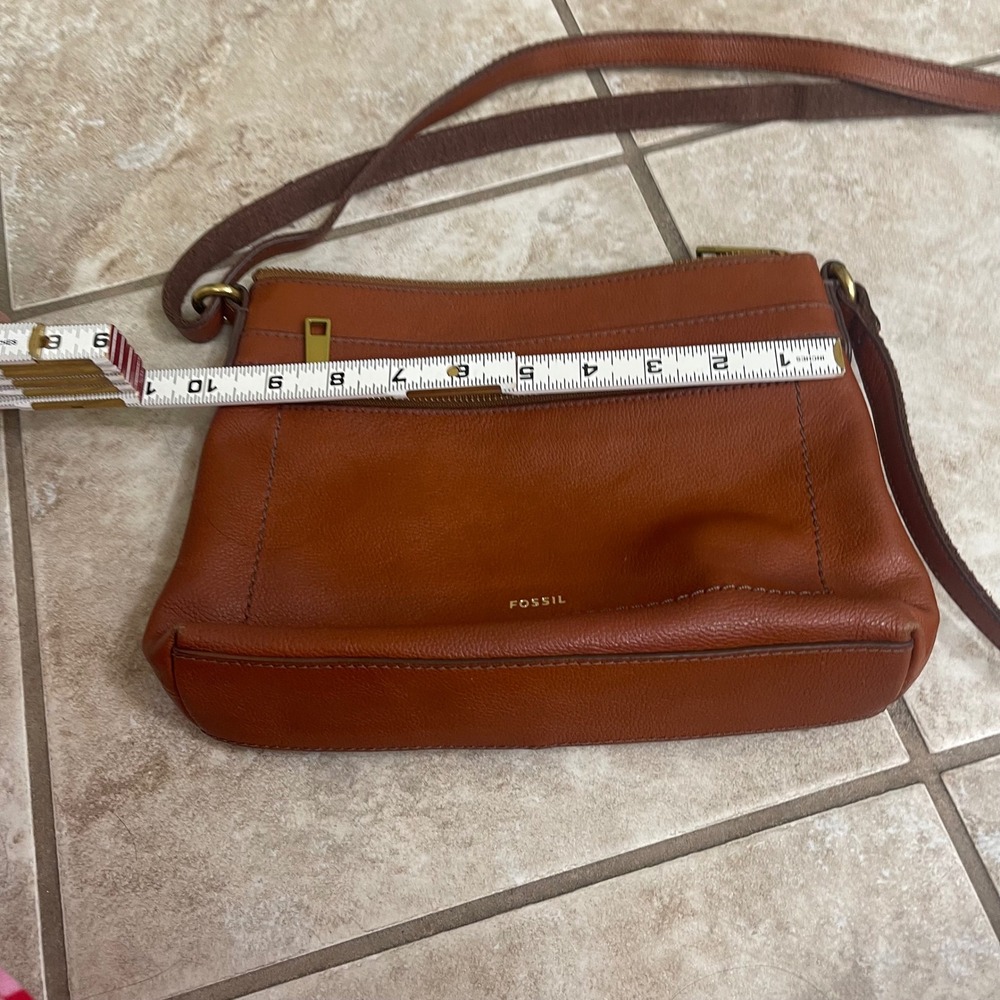 Fossil Crossbody Bag Cognac Pebbled Leather Brown Gold Tone travel brown - Picture 10 of 11